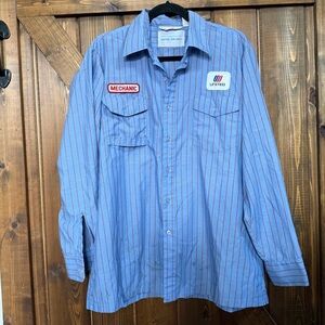 Vintage United Mechanic Work Shirt Sz LG Long Sleeve Blue/Red Stripes Button Up